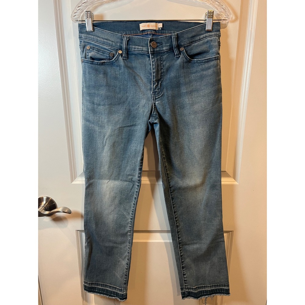 Tory Burch Womens Jeans Frayed Released Hem Blue 27